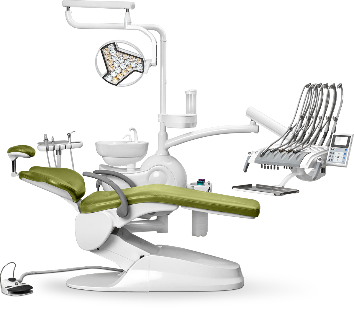  Стоматологическая установка M2 верхняя подача с 24-диодным светильником, Салатовый