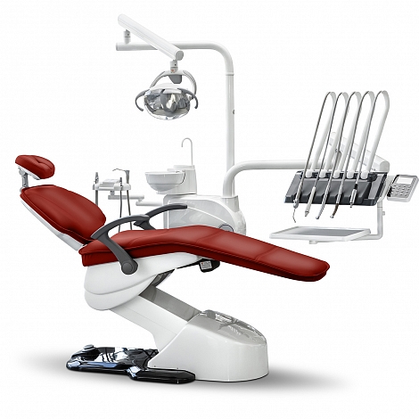  Стоматологическая установка WOD 550 верхняя подача, мягкая обивка премиум, Красный каштан